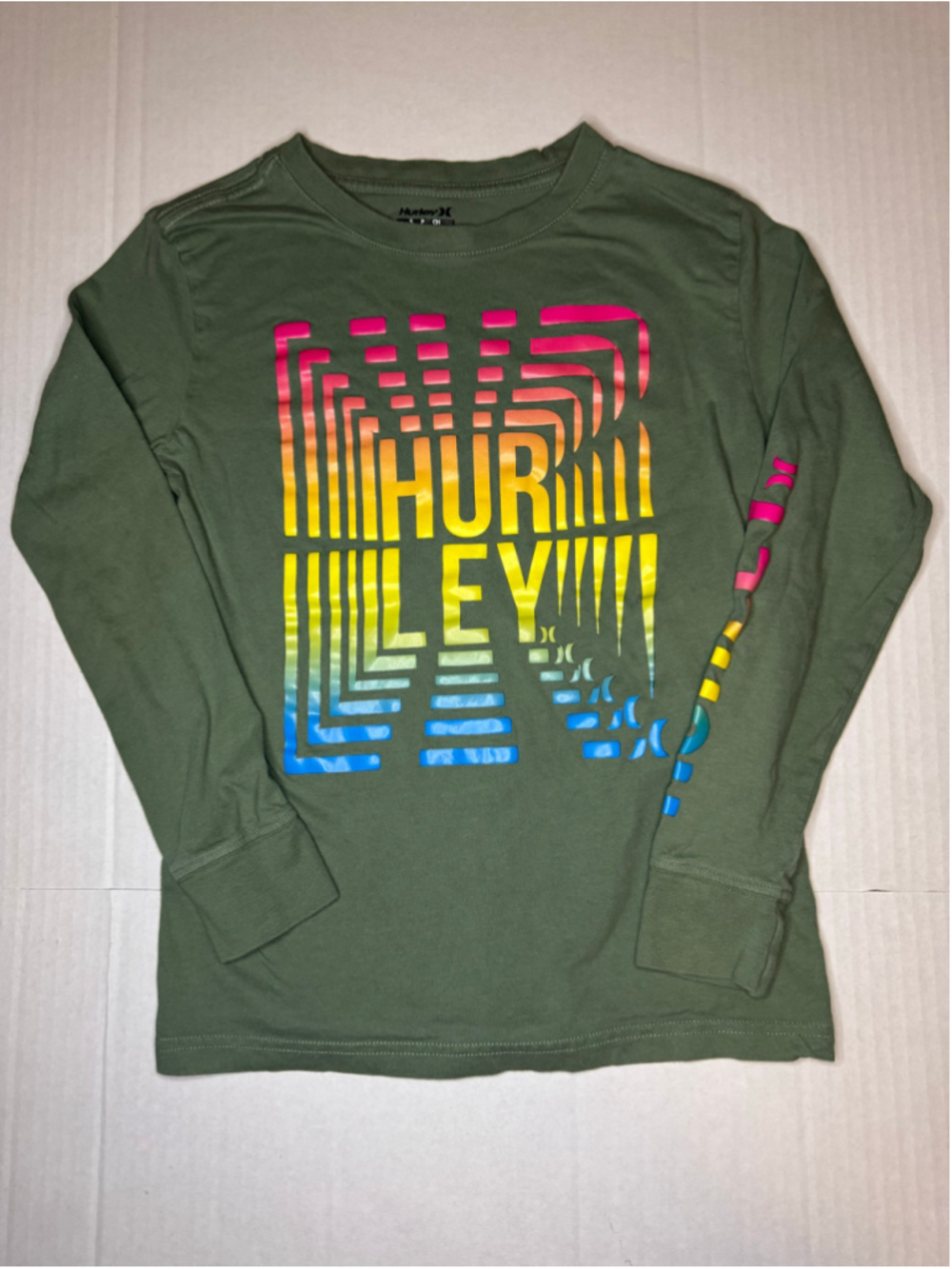 Boys Hurley Long Sleeve Tee Shirt Green Size S Multicolor Graphic